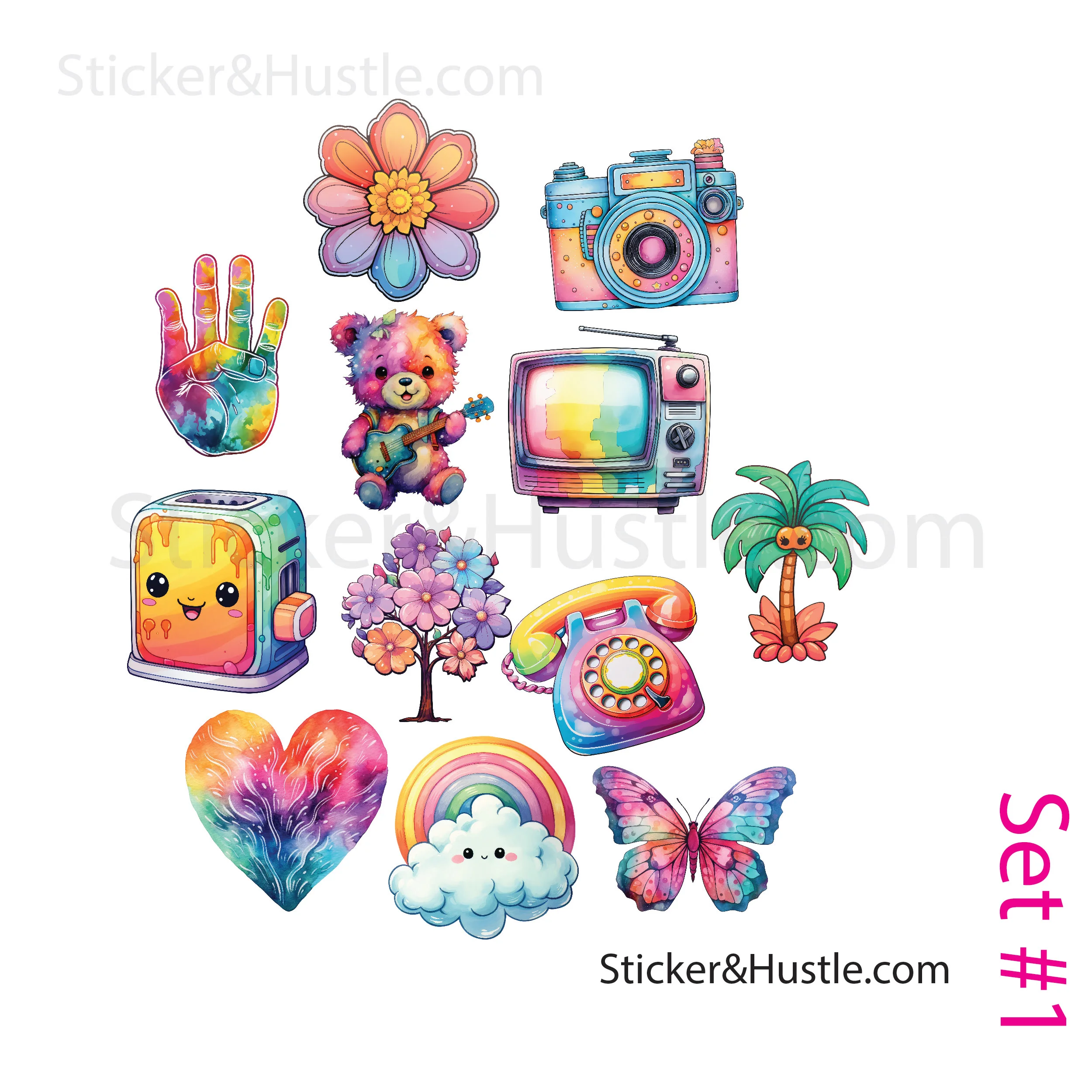 Hippie Haven: Retro Tie Dye Sticker Series - Set of 12 | Premium Vinyl Stickers for HydroFlask, Laptops, and More - Image 2