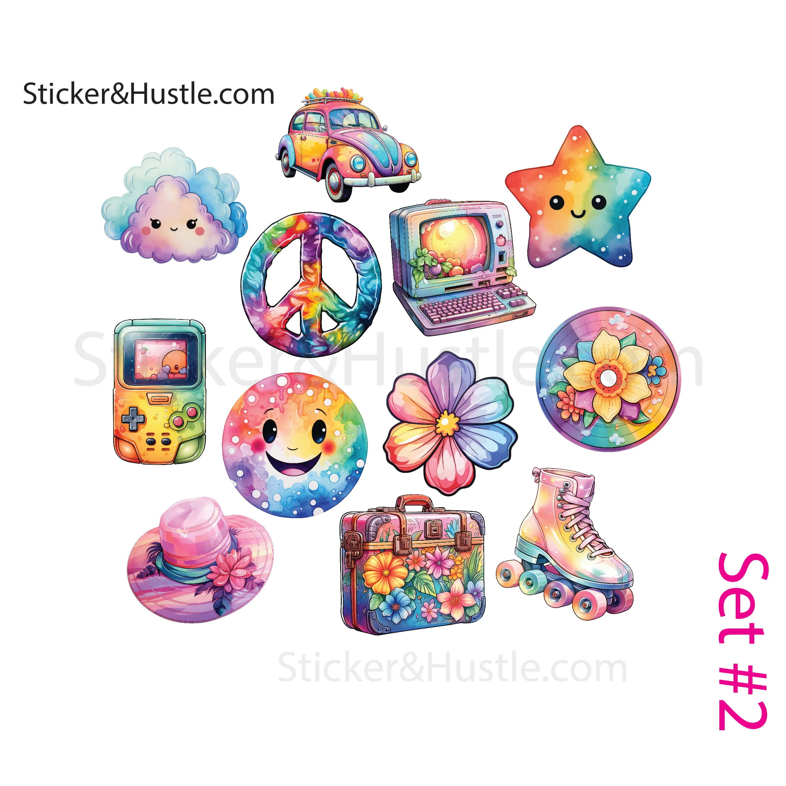Hippie Haven: Retro Tie Dye Sticker Series - Set of 12 | Premium Vinyl Stickers for HydroFlask, Laptops, and More - Image 3