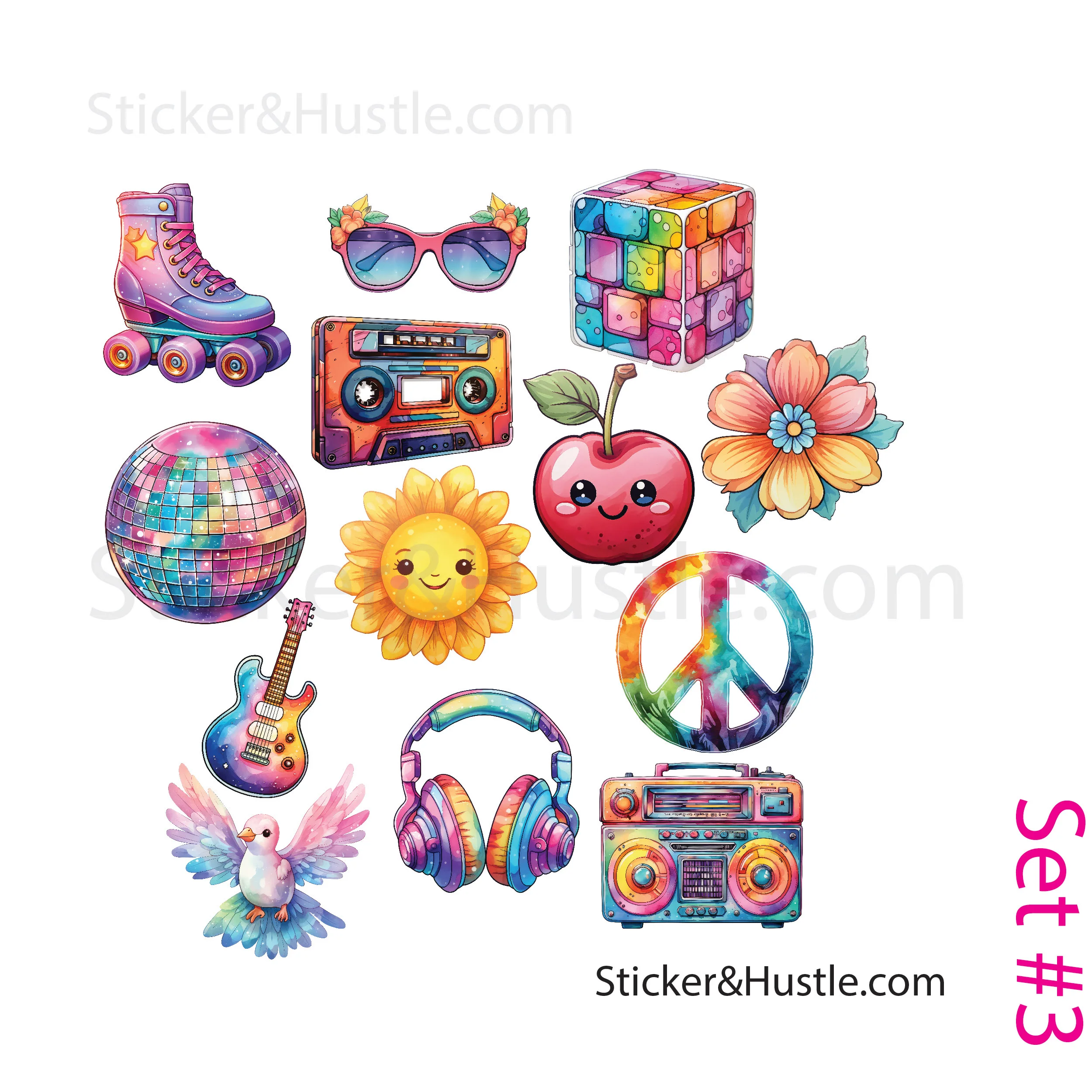 Hippie Haven: Retro Tie Dye Sticker Series - Set of 12 | Premium Vinyl Stickers for HydroFlask, Laptops, and More - Image 4