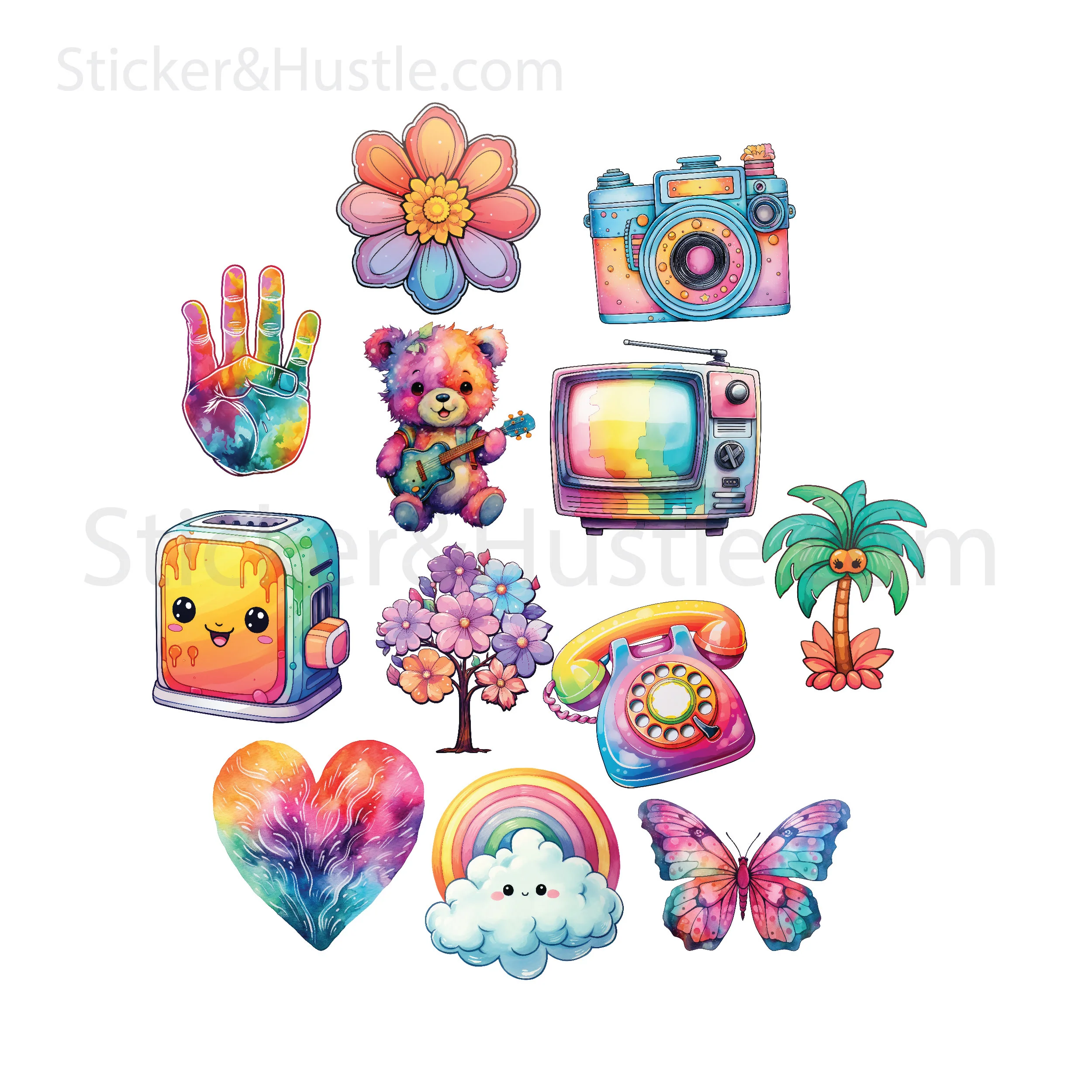 Hippie Haven: Retro Tie Dye Sticker Series - Set of 12 | Premium Vinyl Stickers for HydroFlask, Laptops, and More