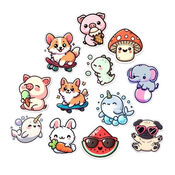 Kawaii Cuties: Cartoon Sticker Pack | Premium Vinyl Stickers for Stanley, HydroFlask, Laptops, and More